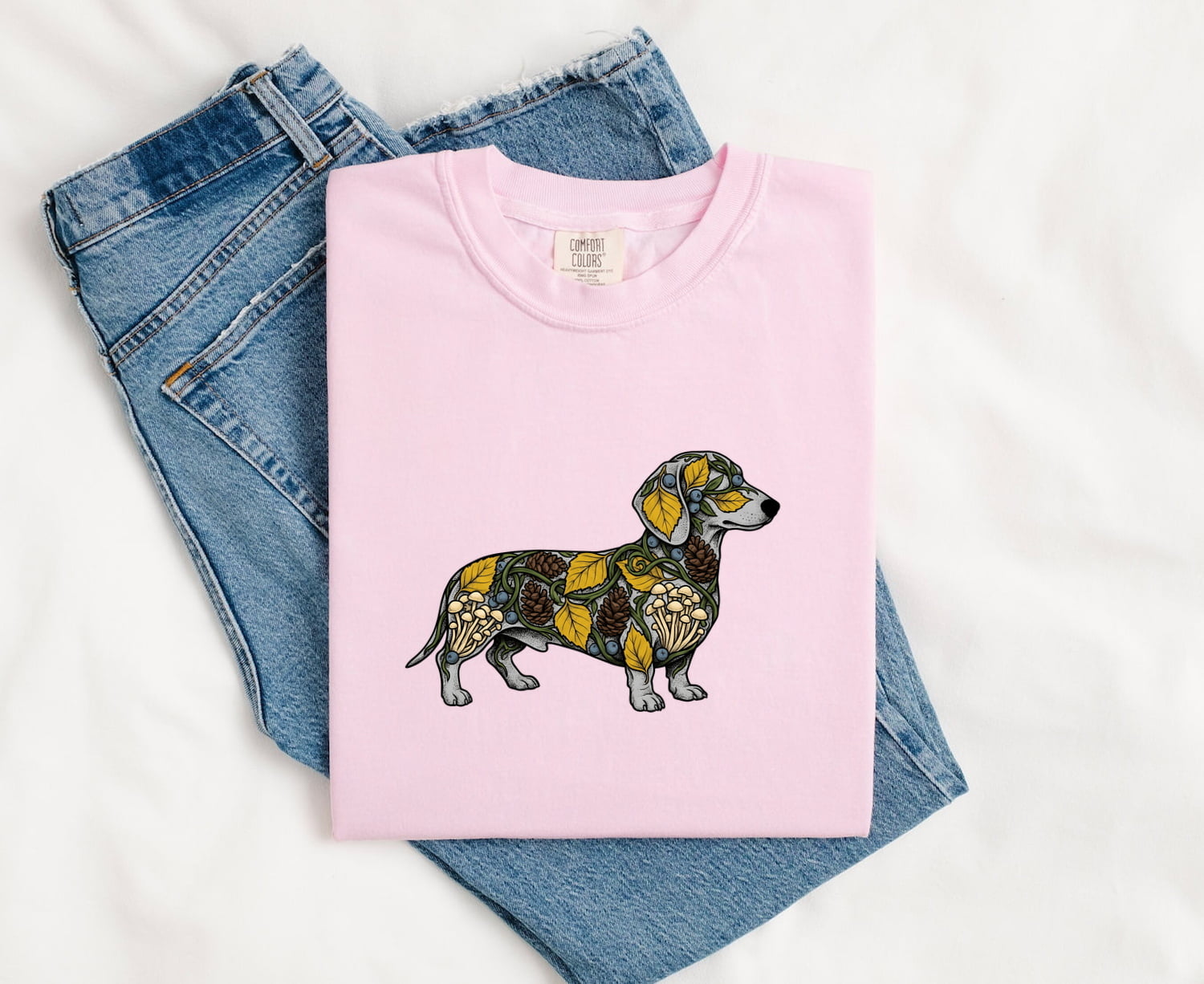 Dachshund Pet Shirt Dog Outdoors Gift Women Leaf Art Tee Wiener Dog T-Shirt Dog Fan Nature Graphic Tshirt Line Art Greenery Tshirt