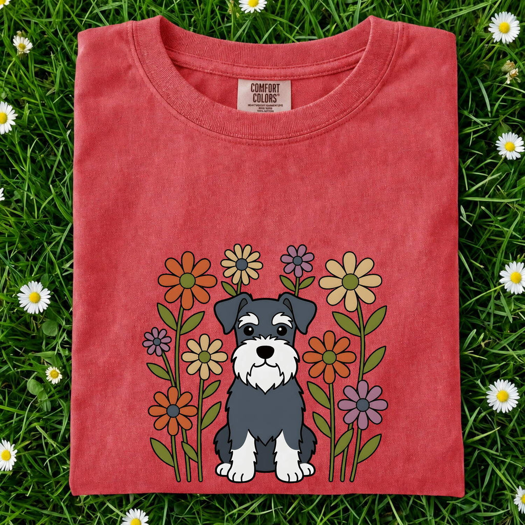 Schnauzer Pet Shirt Dog Botanical Gift Women Animated Tee Dog T-Shirt Dog Fan Cartoon Tshirt Floral Graphic Doodle Floral Bouquet Tshirt
