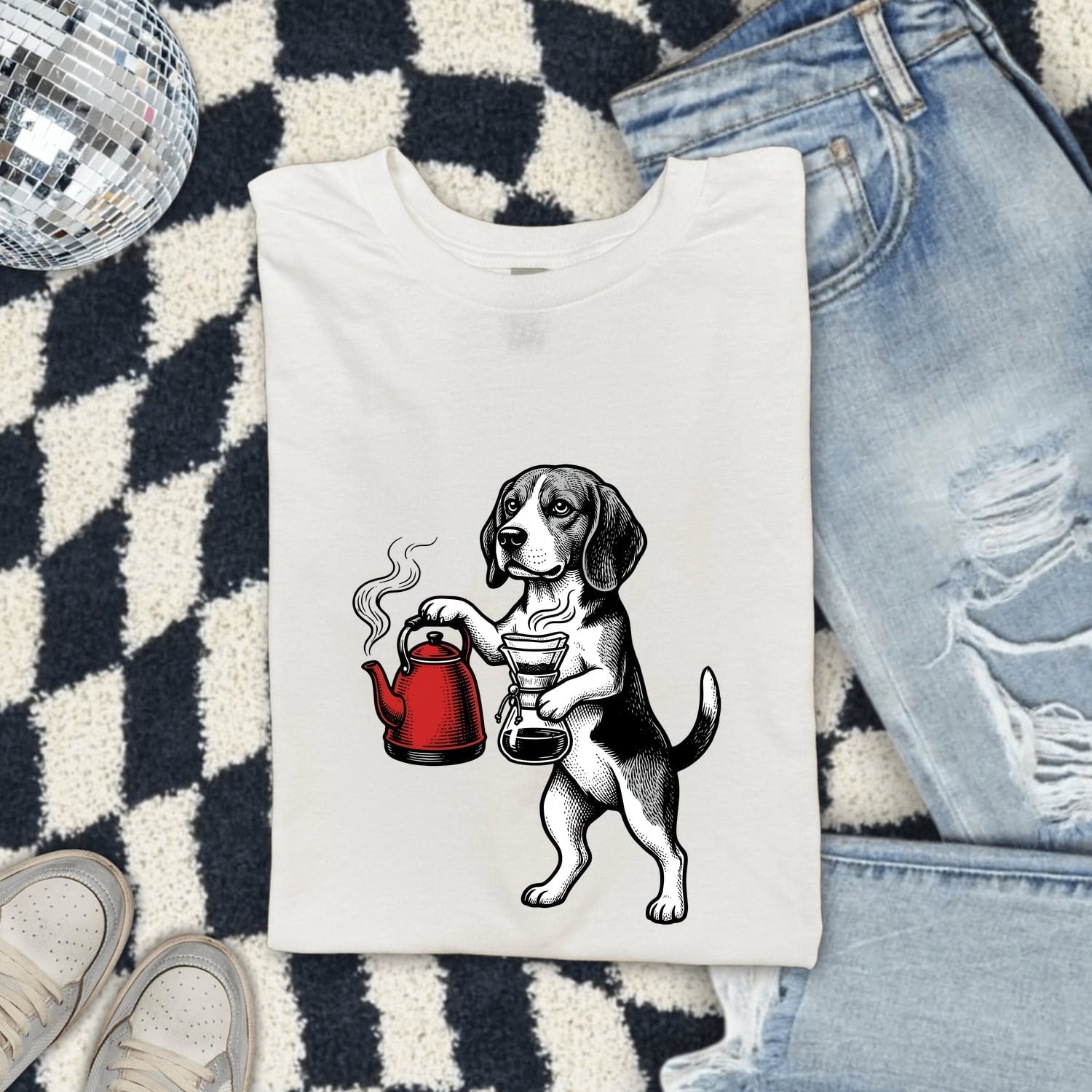 Beagle Pet Shirt Dog Latte Gift Women Classic Tee Hound T-Shirt Dog Fan Puppy Tshirt Coffee Graphic Line Art Coffee Cup Tshirt