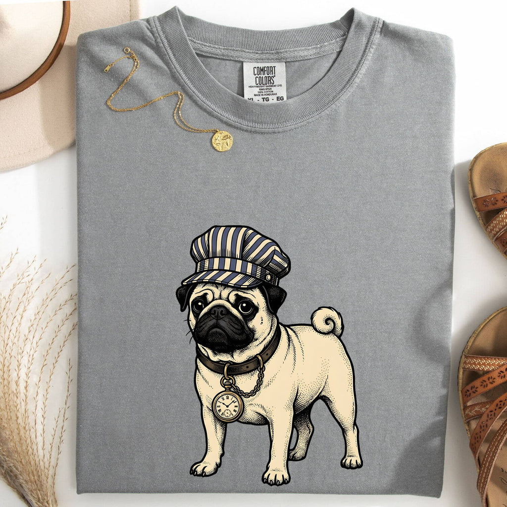 Pug Pet Shirt Dog Wildlife Gift Women Classic Tee Pug T-Shirt Dog Fan Vintage Tshirt Wildlife Illustration Ink Drawing Vintage Clock Tshirt