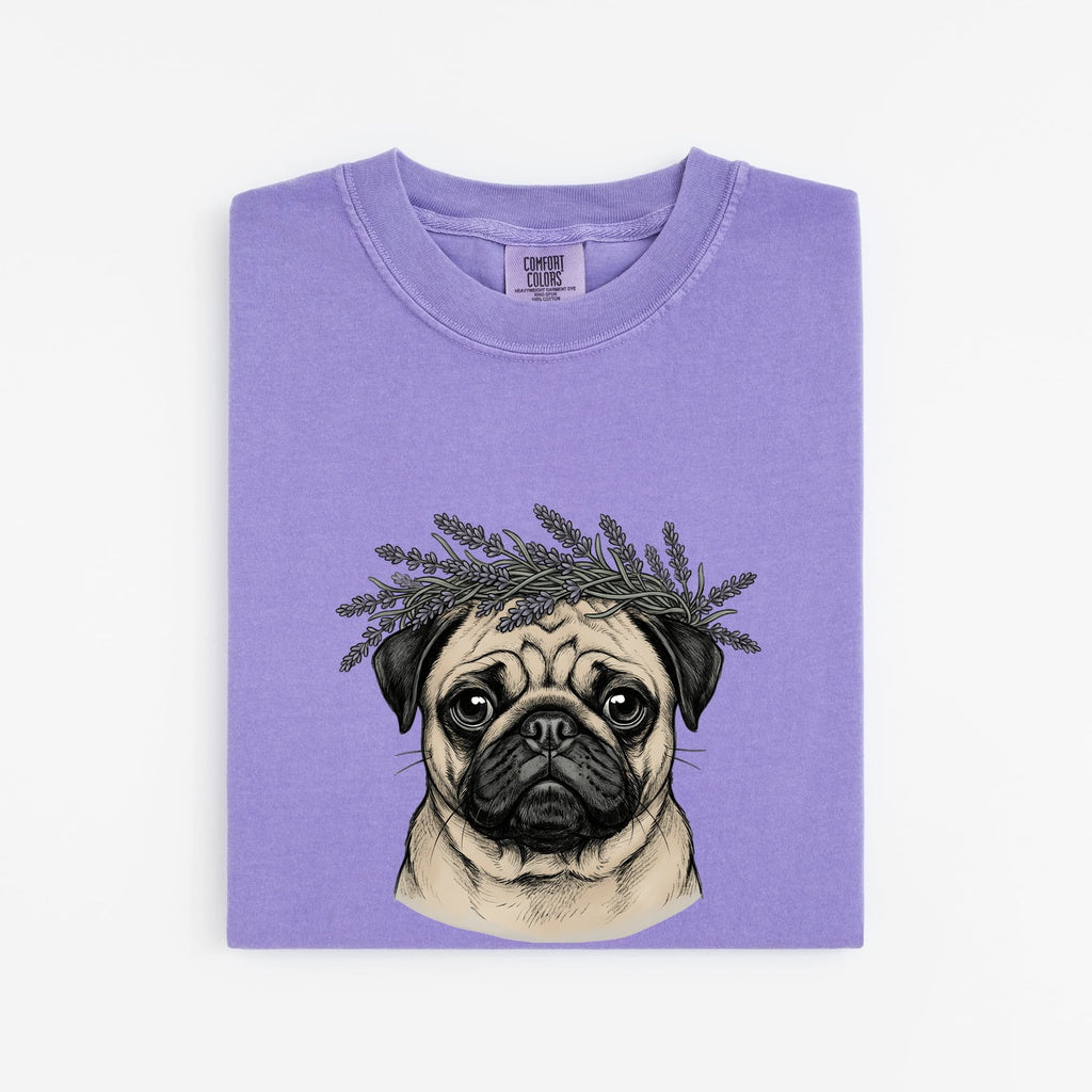 Pug Pet Shirt Dog Garden Gift Women Line Art Tee Dog T-Shirt Dog Fan Minimalist Graphic Illustration Drawing Classic Lavender Sprig Tshirt