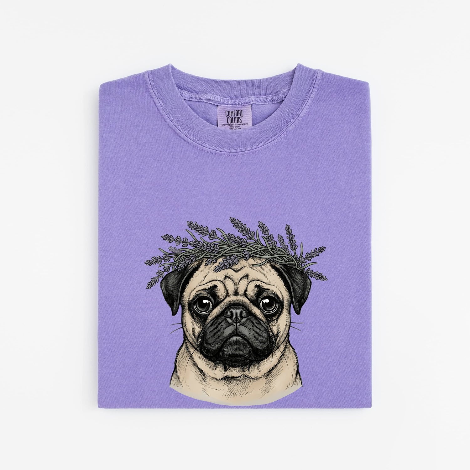 Pug Pet Shirt Dog Garden Gift Women Line Art Tee Dog T-Shirt Dog Fan Minimalist Graphic Illustration Drawing Classic Lavender Sprig Tshirt