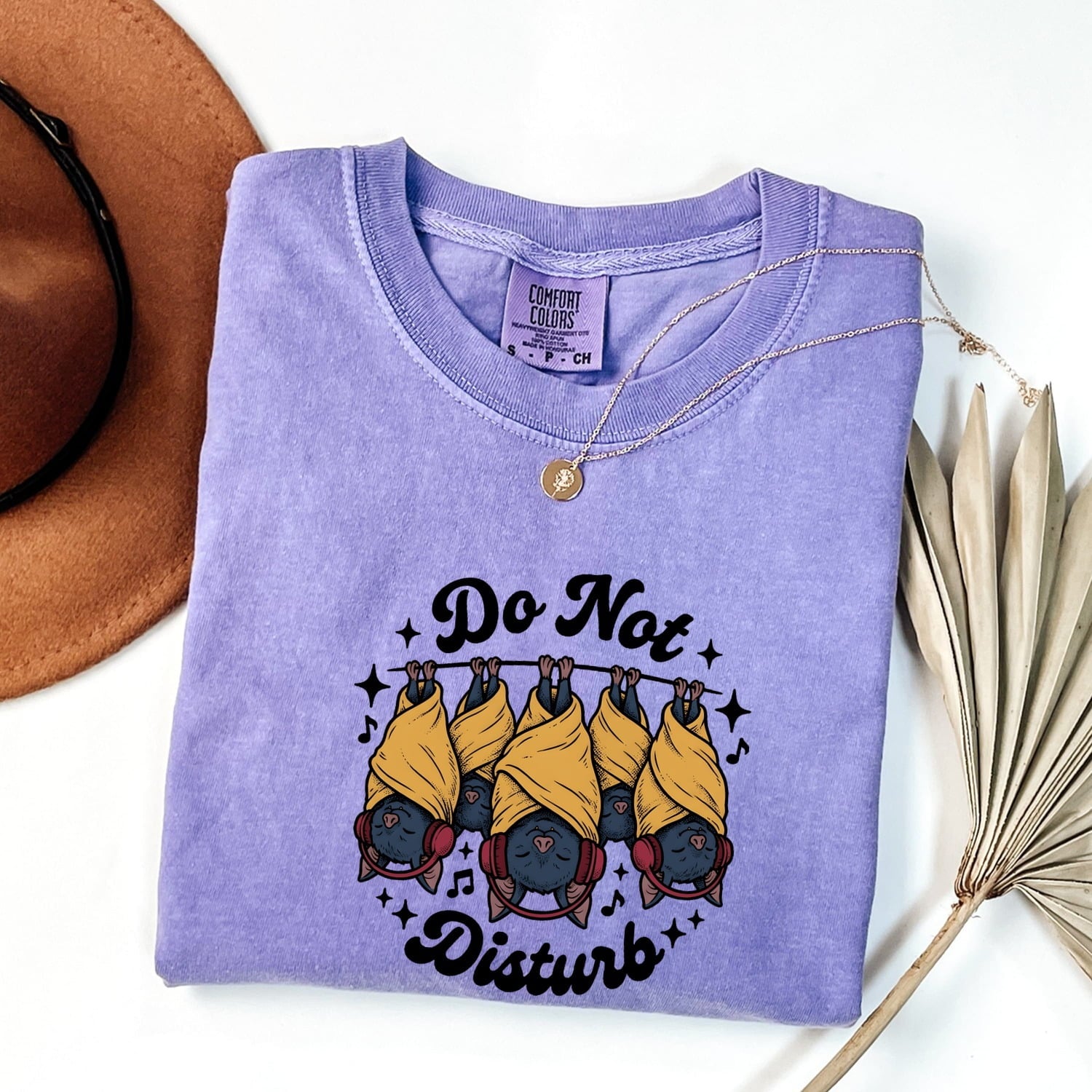 Bats Shirt Halloween Pets Gift Women Illustration Tee Flying Fox T-Shirt Spooky Fan Cartoon Tshirt Animal Graphic Hand Drawn Headphones