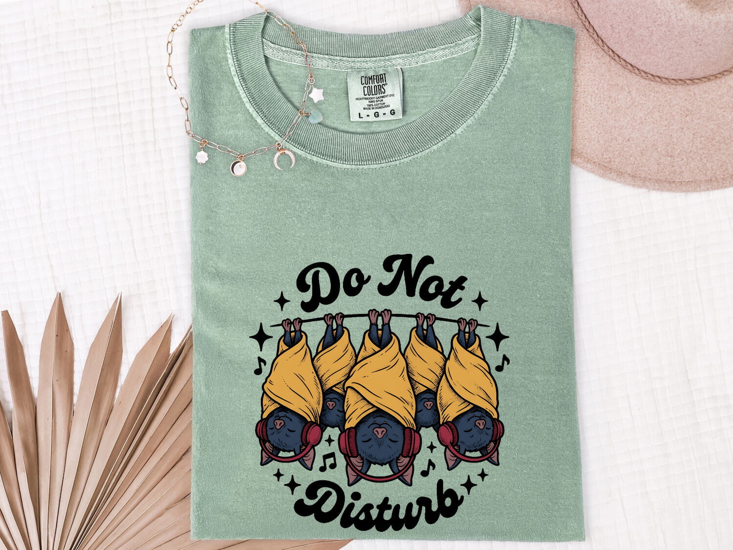 Bats Shirt Halloween Pets Gift Women Illustration Tee Flying Fox T-Shirt Spooky Fan Cartoon Tshirt Animal Graphic Hand Drawn Headphones
