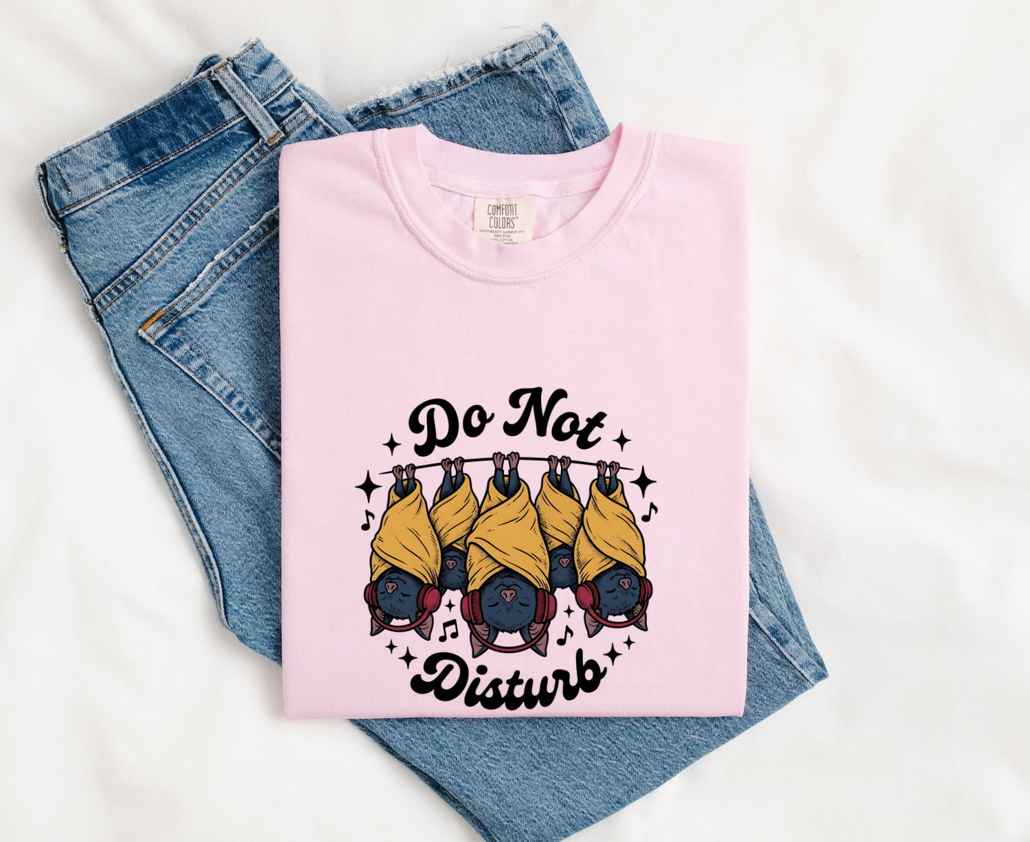Bats Shirt Halloween Pets Gift Women Illustration Tee Flying Fox T-Shirt Spooky Fan Cartoon Tshirt Animal Graphic Hand Drawn Headphones