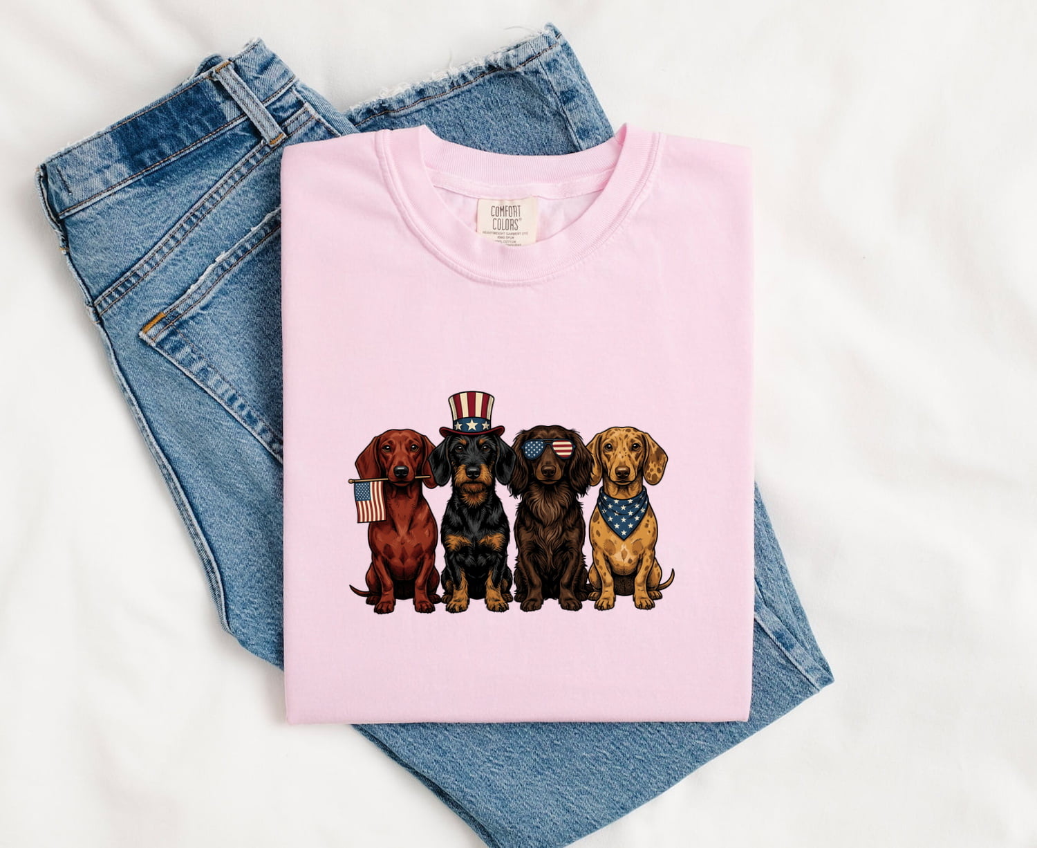 Miniature Dachshund Shirt for Women – Vintage Old School Patriotic Wiener Dog Graphic Tee