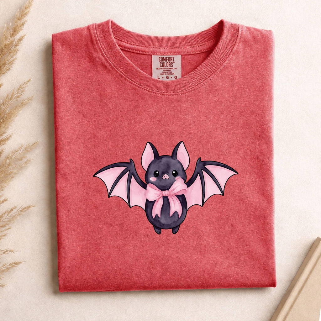 Charming Bat Shirt Halloween Pets Gift Women Anime Tee Flying Fox T-Shirt Spooky Fan Manga Tshirt Animal Graphic Marker Blush Bow Tshirt