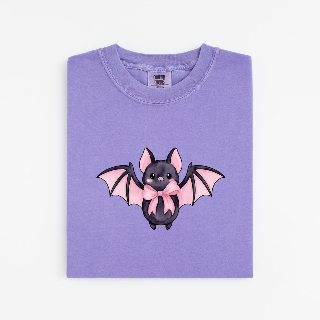 Charming Bat Shirt Halloween Pets Gift Women Anime Tee Flying Fox T-Shirt Spooky Fan Manga Tshirt Animal Graphic Marker Blush Bow Tshirt
