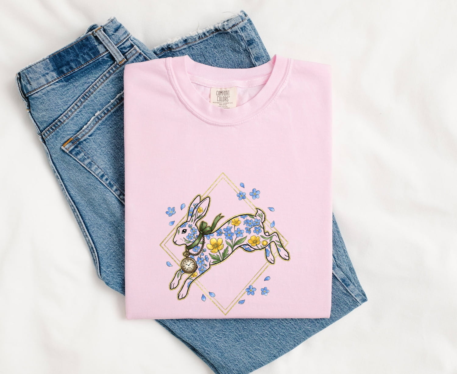 Flower Rabbit Shirt Easter Pet Gift Women Paint Tee Bunny T-Shirt Easter Fan Artistic Tshirt Animal Graphic Retro Watch Tshirt