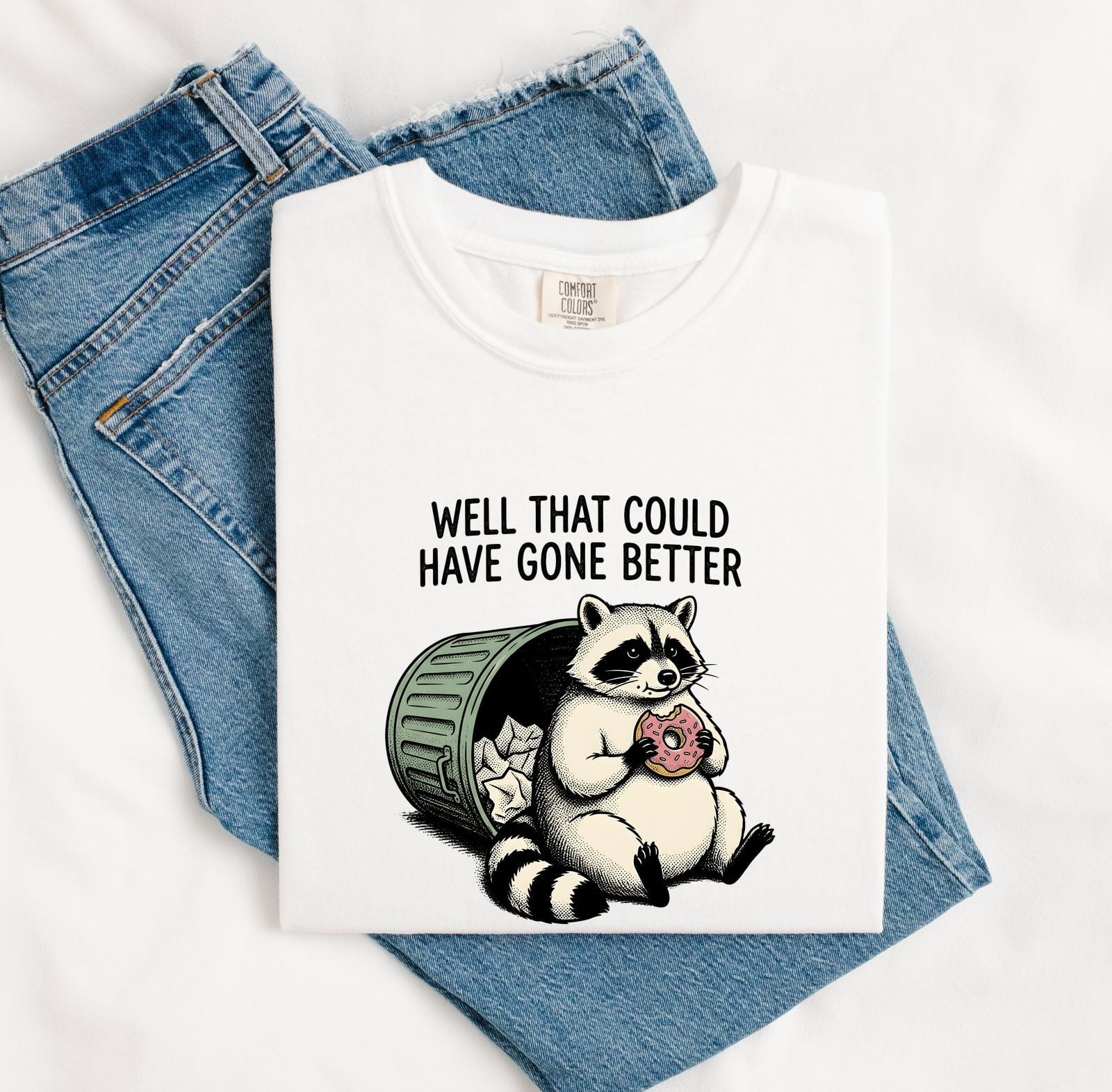 Raccoon Sweet Shirt Funny Pets Gift Women Sketch Tee Raccoon T-Shirt Humor Fan Doodle Tshirt Animal Graphic Line Art Trash Bin Tshirt