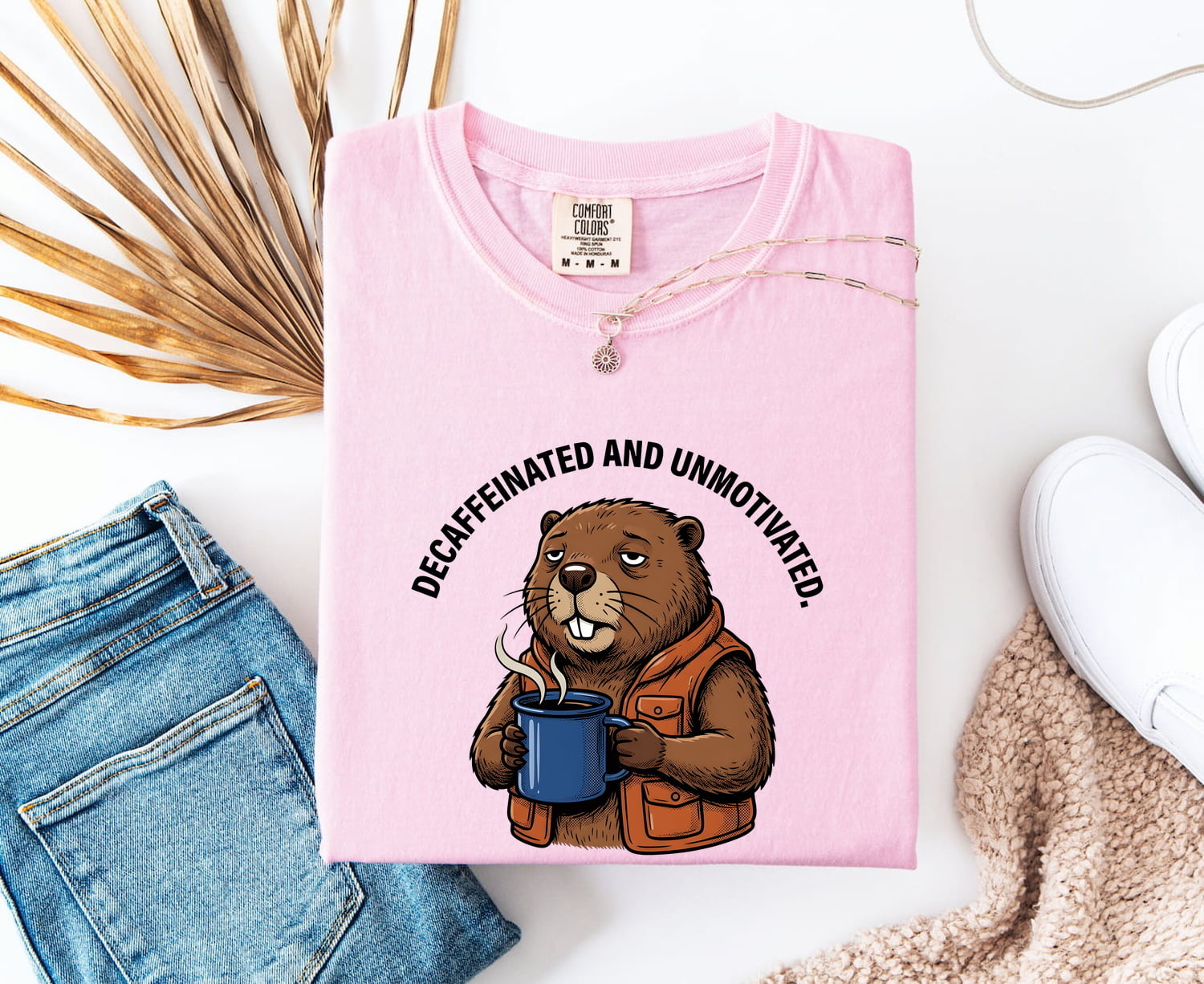 Latte Beaver Shirt for Women – Funny Doodle Cartoon Old School Work Vest Animal Graphic Tee