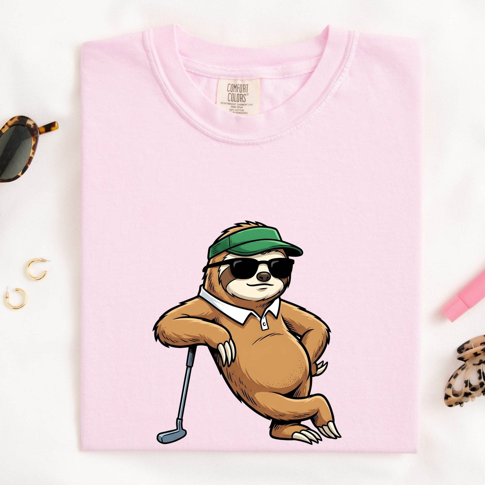 Sloth Golf Shirt Sports Pets Gift Women Doodle Tee Golfing t-shirt Athlete Fan Animal Graphic Tshirt Sketch Eyewear Tshirt