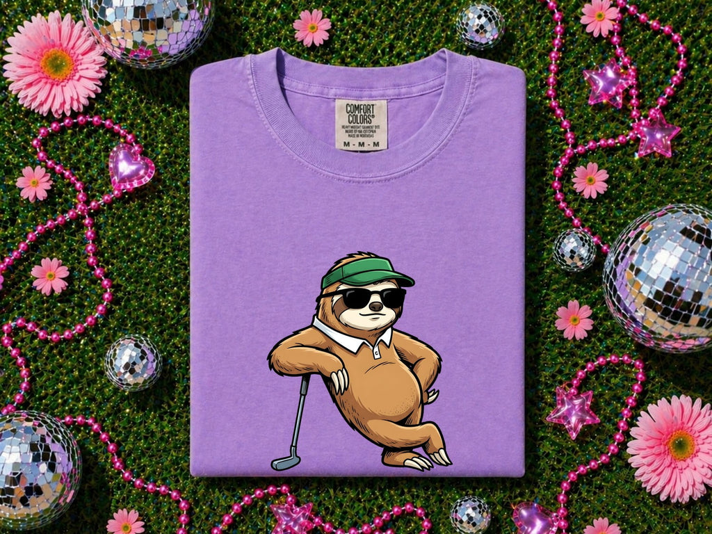 Sloth Golf Shirt Sports Pets Gift Women Doodle Tee Golfing t-shirt Athlete Fan Animal Graphic Tshirt Sketch Eyewear Tshirt