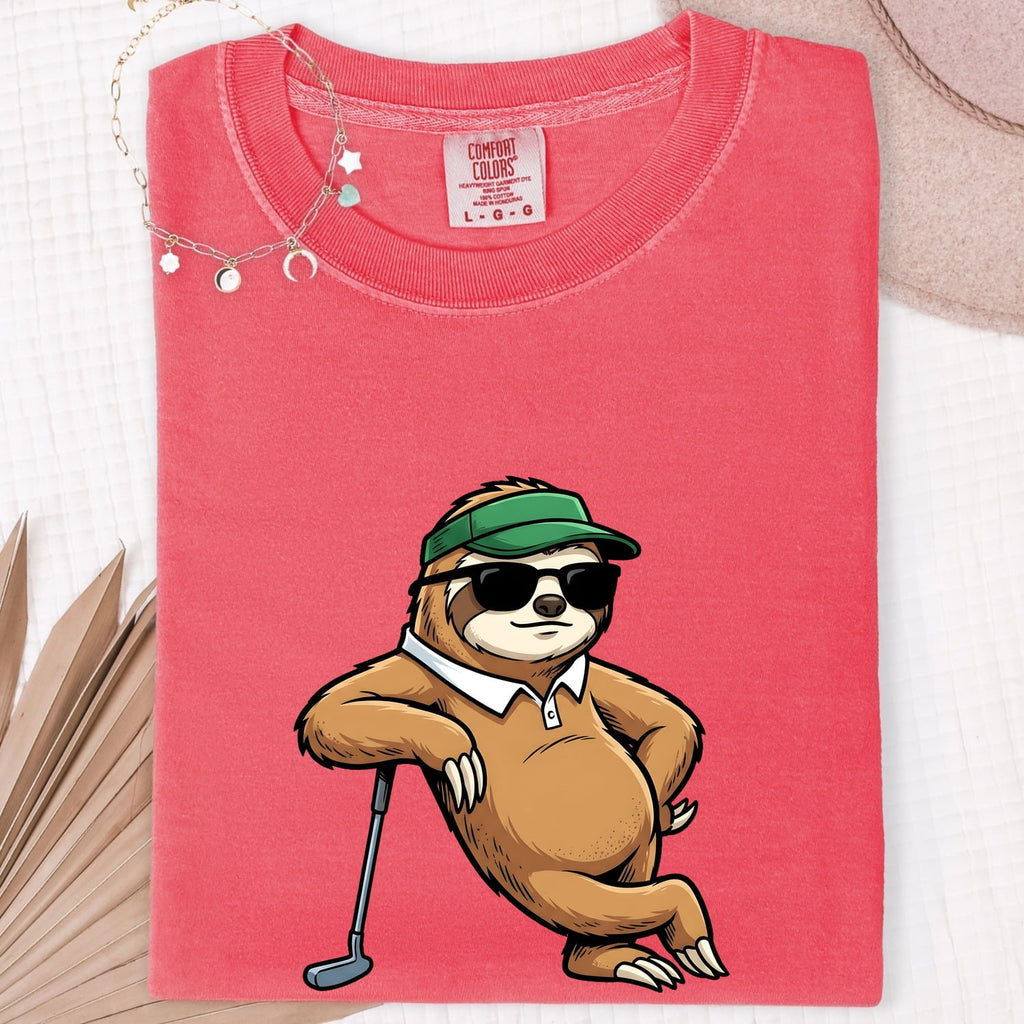 Sloth Golf Shirt Sports Pets Gift Women Doodle Tee Golfing t-shirt Athlete Fan Animal Graphic Tshirt Sketch Eyewear Tshirt