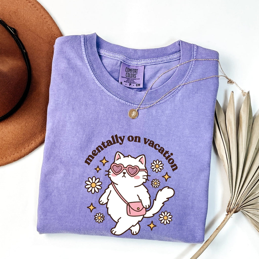 Kitty Shades Shirt for Women – Funny Kawaii Cat Eye Sunglasses Comic Flowers Graphic Tee