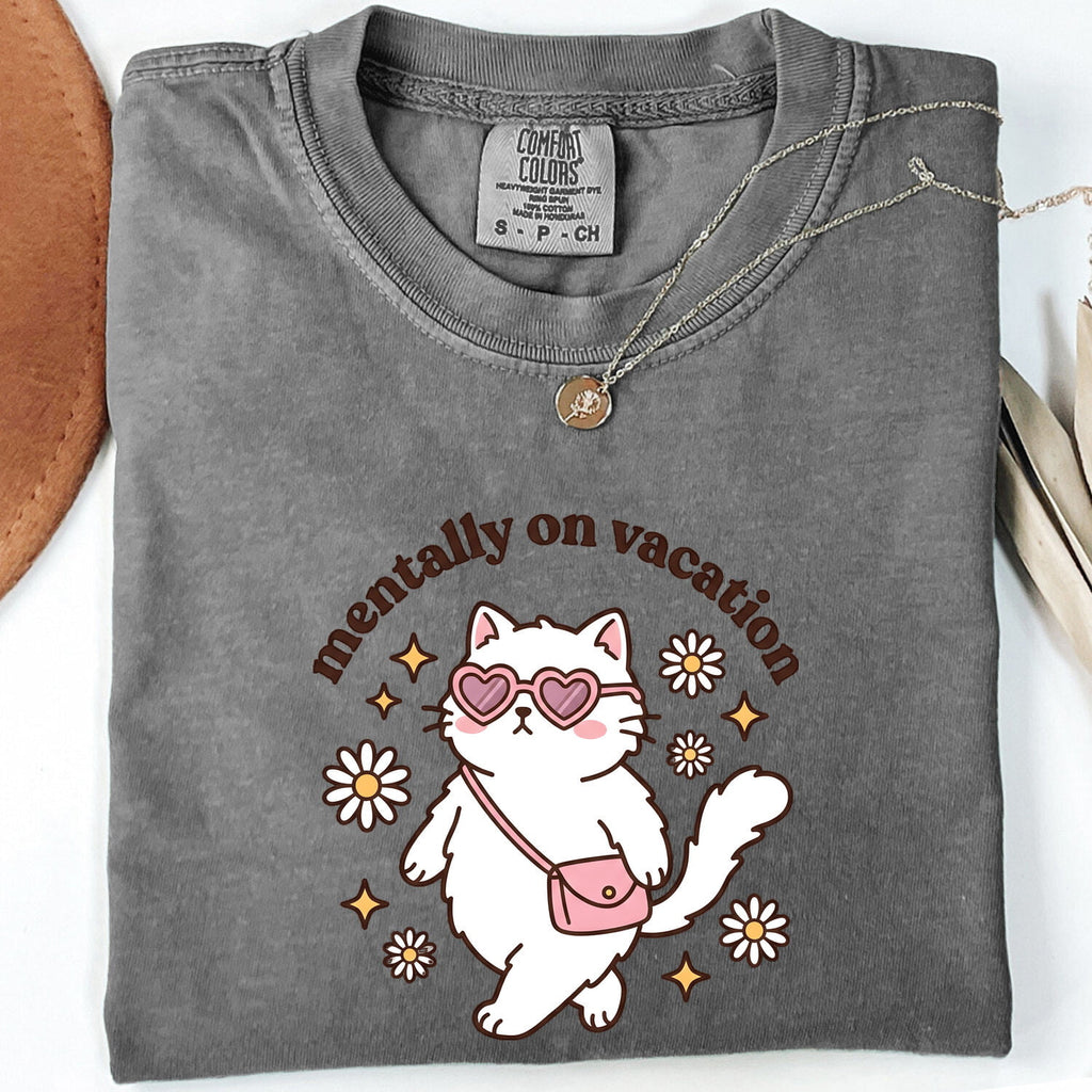 Kitty Shades Shirt for Women – Funny Kawaii Cat Eye Sunglasses Comic Flowers Graphic Tee