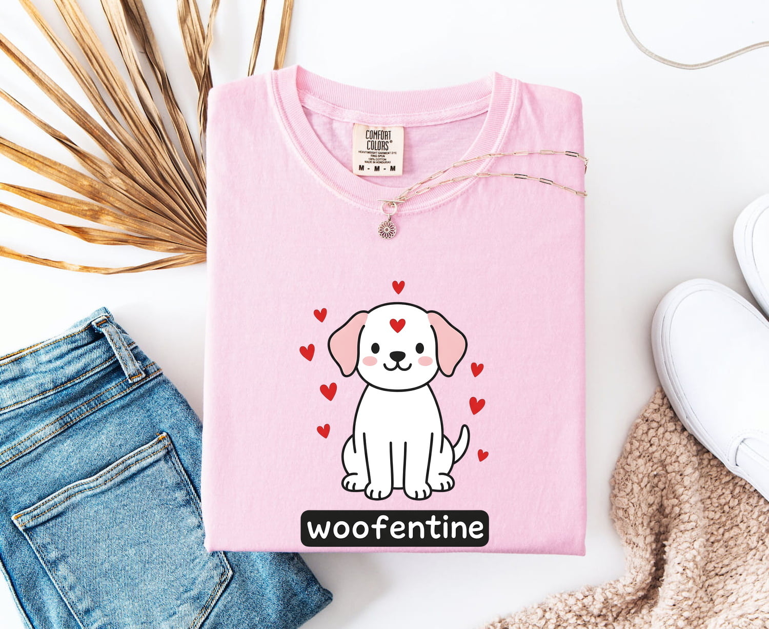 Adorable Puppy Shirt for Women – Valentine Chibi Cartoon Dog Comic Love Symbols Graphic Tee