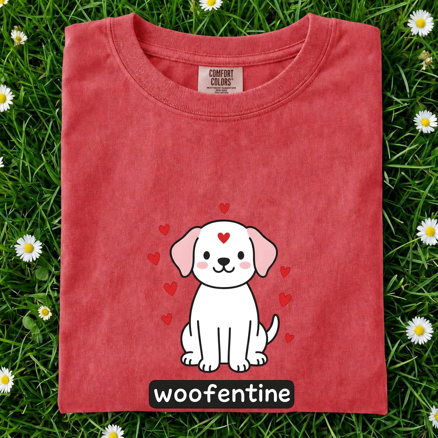 Adorable Puppy Shirt for Women – Valentine Chibi Cartoon Dog Comic Love Symbols Graphic Tee