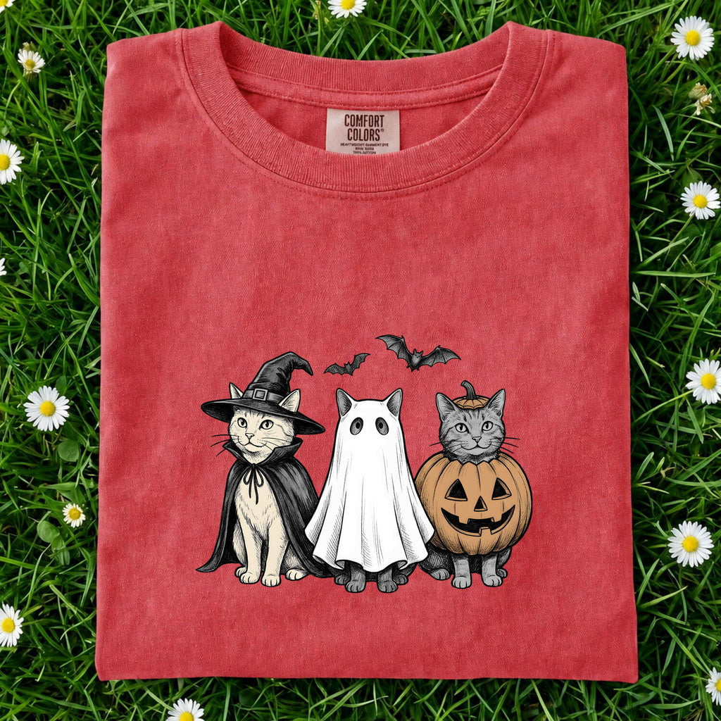 Kitty Outfit Shirt for Women – Halloween Retro Sketch Cat Costume Jack-O-Lantern Graphic Tee