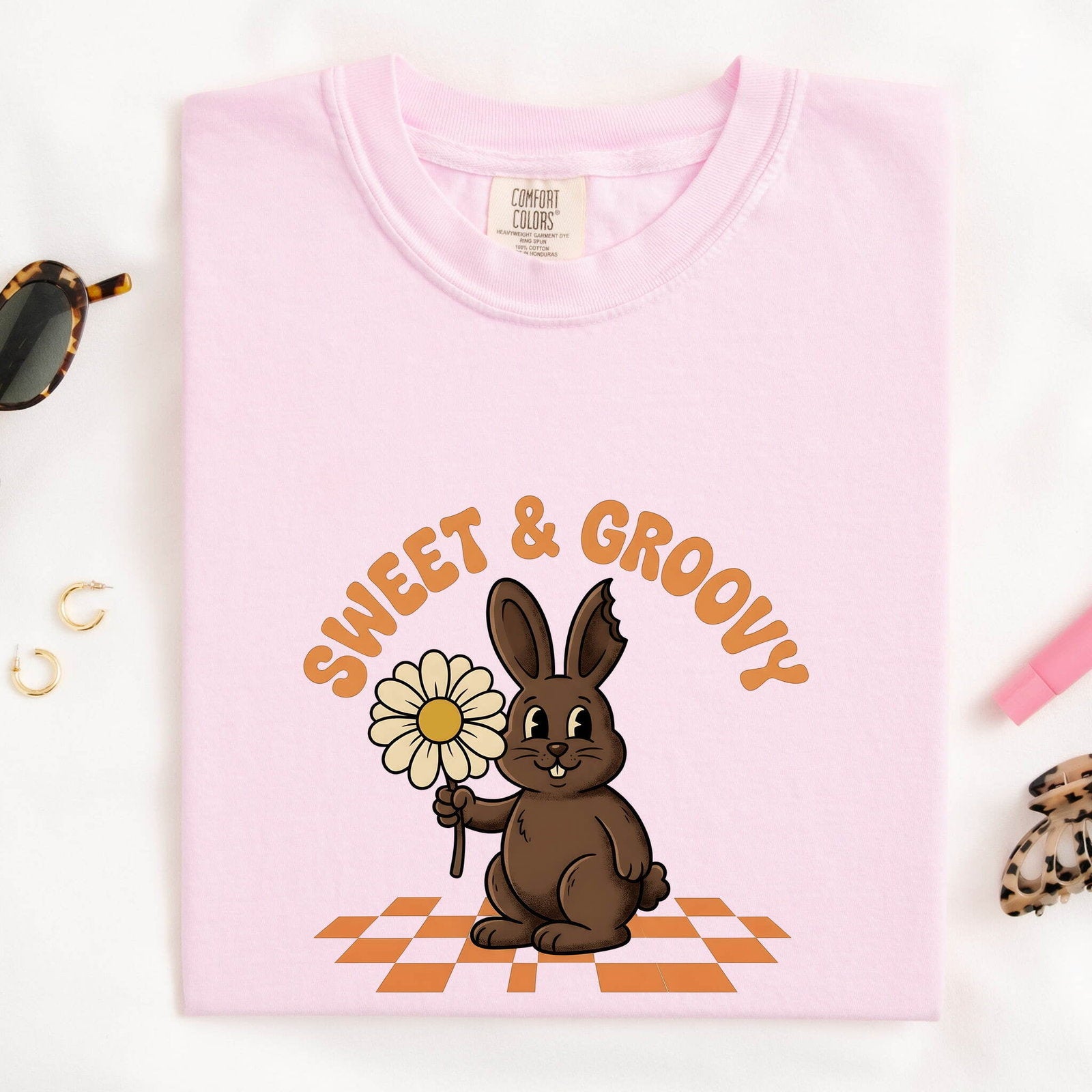 Hare Blossom Shirt Easter Pets Gift Women Classic Tee Rabbit T-Shirt Easter Fan Bunny Tshirt Animal Graphic Animated Grid Tshirt