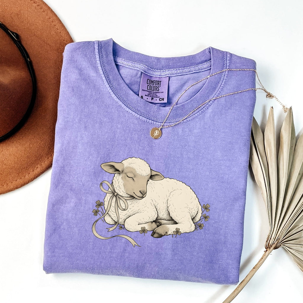 Newborn Lamb Shirt for Women – Easter Retro Sketch Sheep Shamrock Graphic Tee