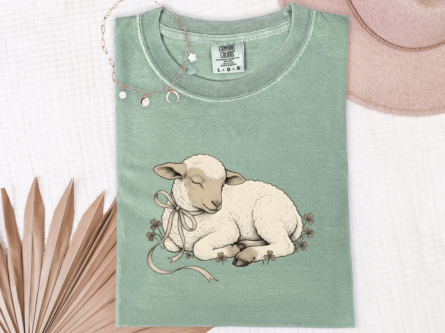 Newborn Lamb Shirt for Women – Easter Retro Sketch Sheep Shamrock Graphic Tee