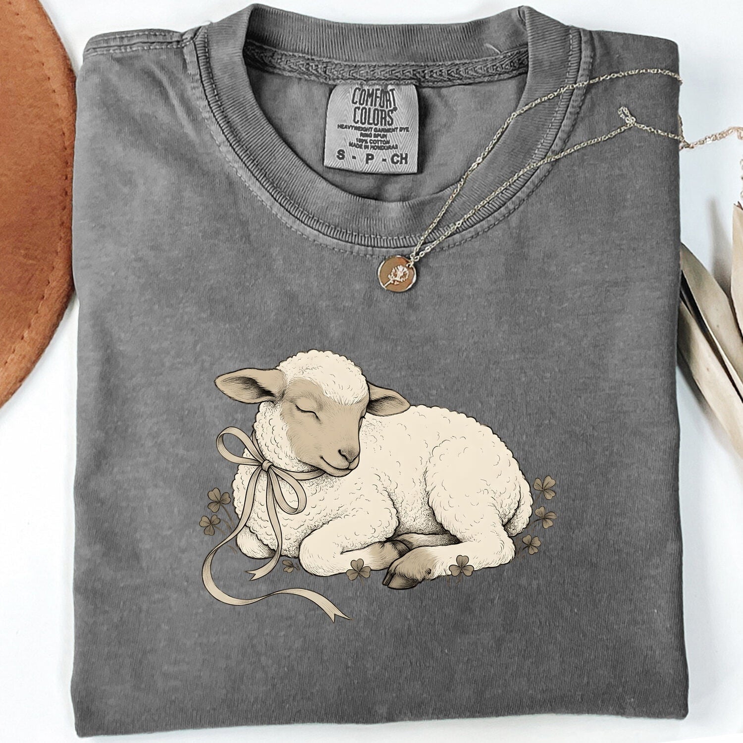 Newborn Lamb Shirt for Women – Easter Retro Sketch Sheep Shamrock Graphic Tee