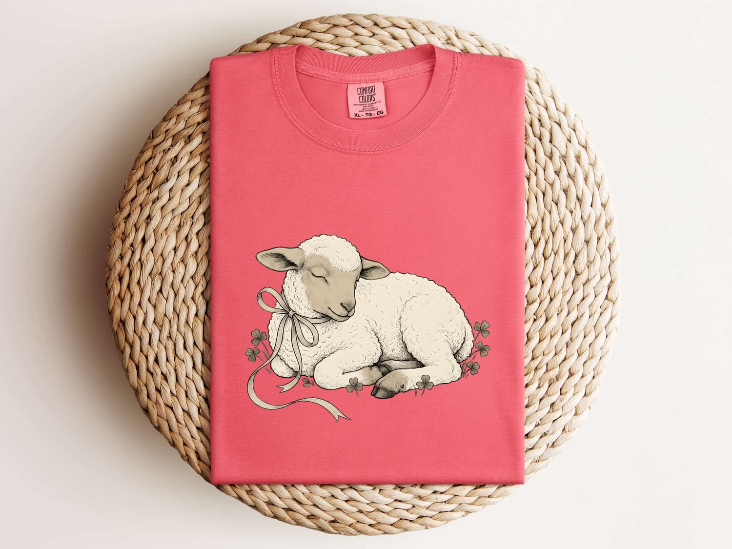 Newborn Lamb Shirt for Women – Easter Retro Sketch Sheep Shamrock Graphic Tee
