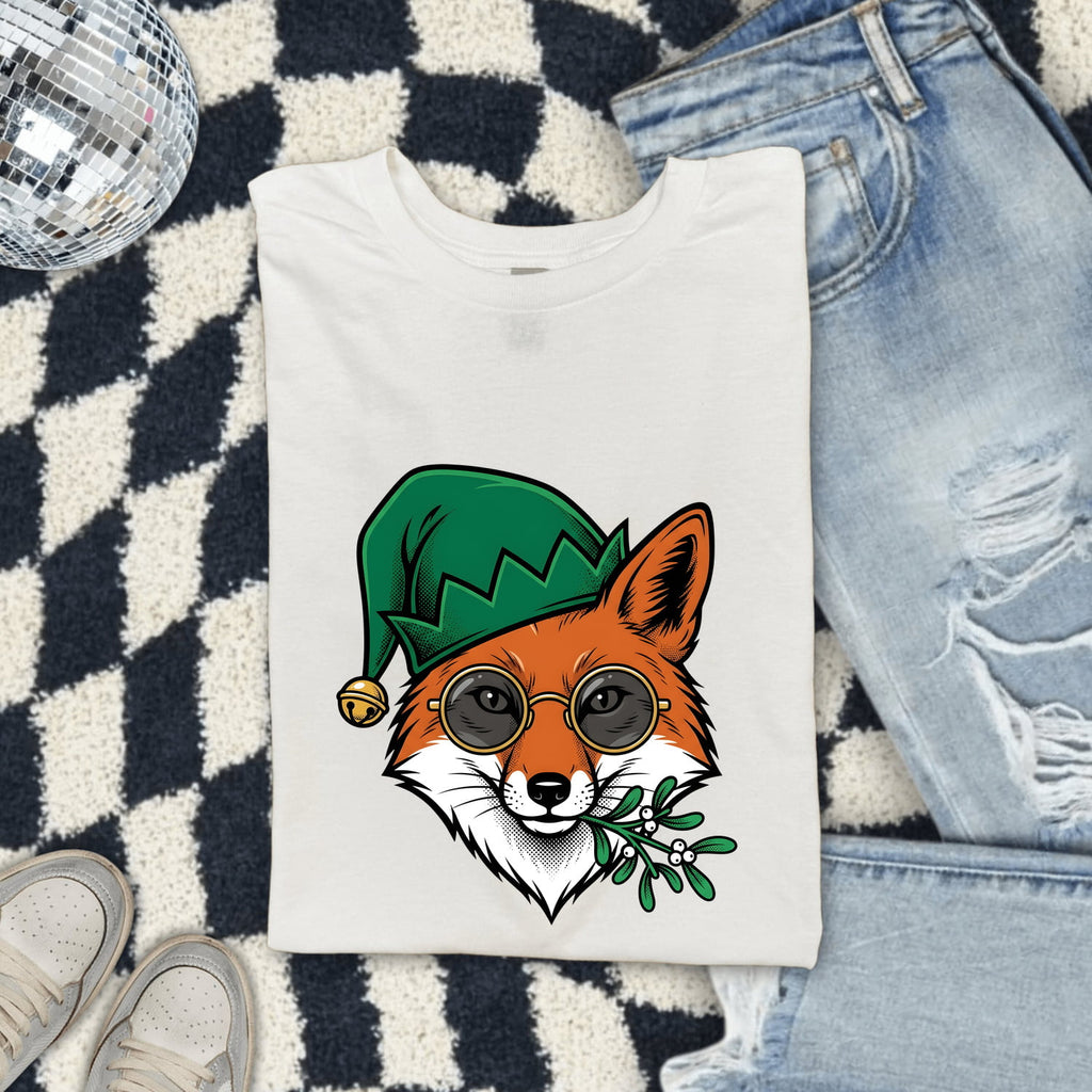 Fox Spectacles Shirt Christmas Pets Gift Women Caricature Tee Glasses T-Shirt Xmas Fan Eyewear Tshirt Animal Graphic Hand Drawn Holiday Hat