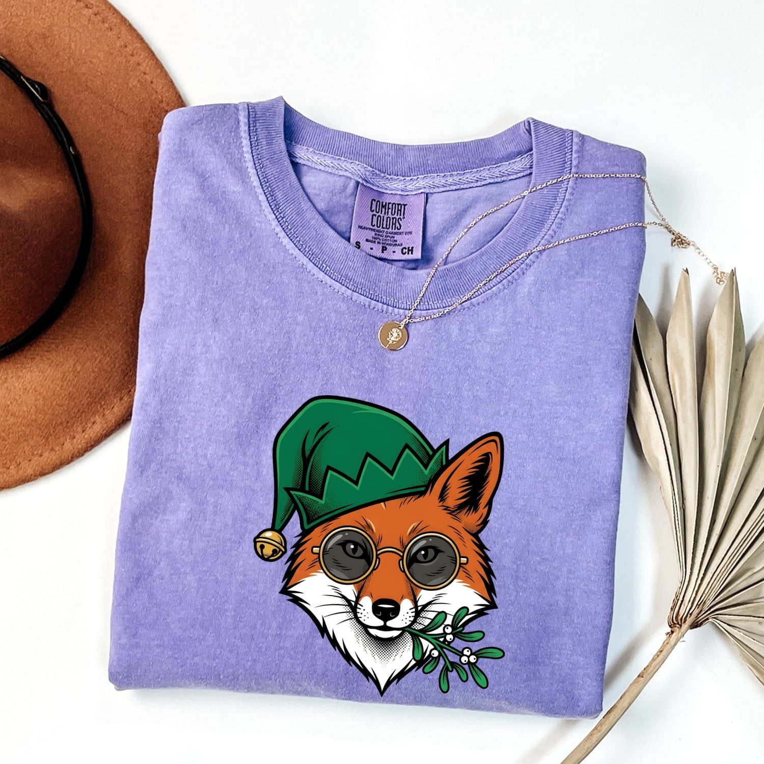 Fox Spectacles Shirt Christmas Pets Gift Women Caricature Tee Glasses T-Shirt Xmas Fan Eyewear Tshirt Animal Graphic Hand Drawn Holiday Hat