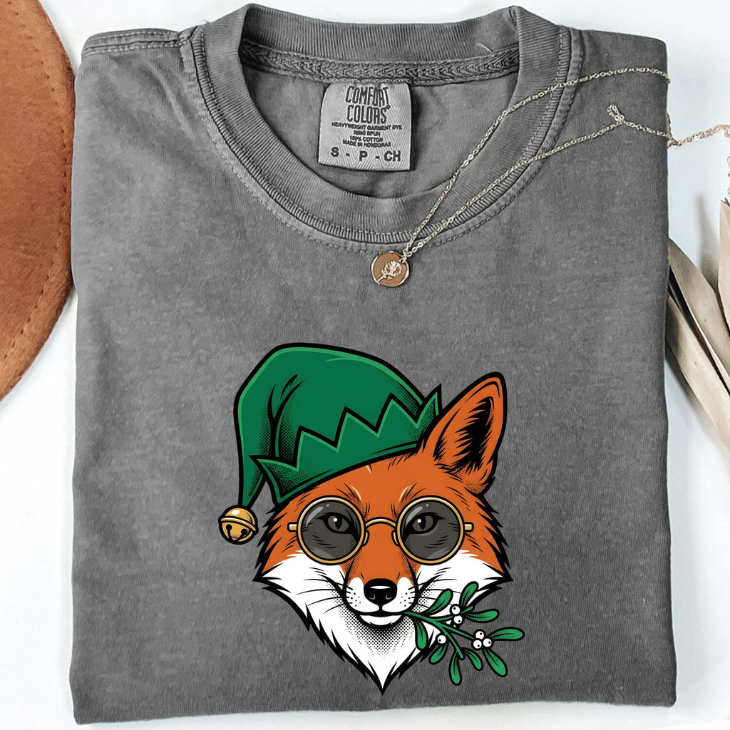 Fox Spectacles Shirt Christmas Pets Gift Women Caricature Tee Glasses T-Shirt Xmas Fan Eyewear Tshirt Animal Graphic Hand Drawn Holiday Hat