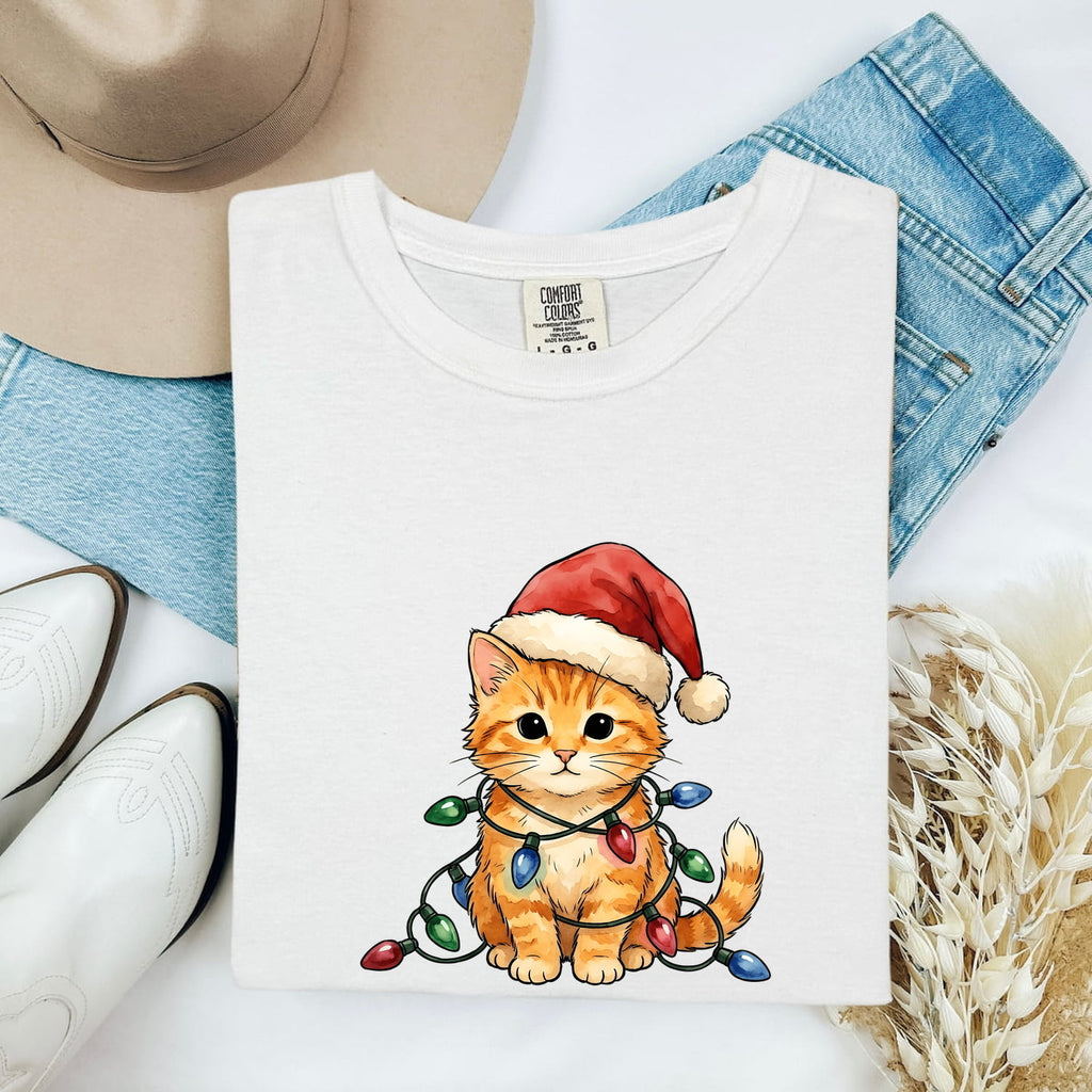 Ginger Kitty Shirt Christmas Pet Gift Women Adorable Tee Cat T-Shirt Xmas Fan Cute Tshirt Animal Graphic Brushwork Holiday Hat Tshirt