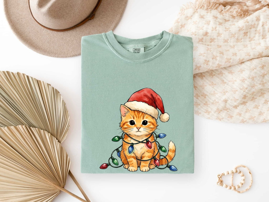 Ginger Kitty Shirt Christmas Pet Gift Women Adorable Tee Cat T-Shirt Xmas Fan Cute Tshirt Animal Graphic Brushwork Holiday Hat Tshirt