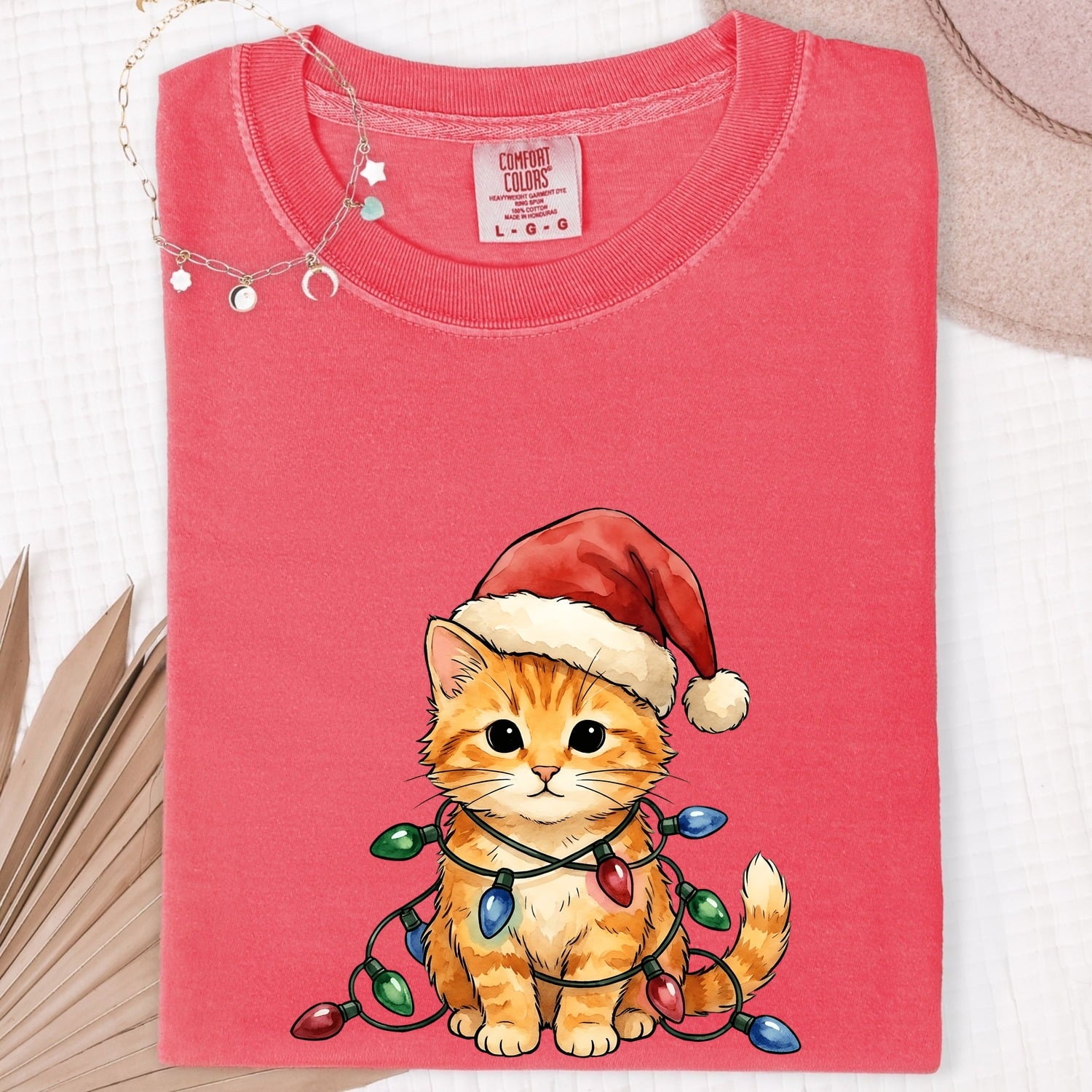 Ginger Kitty Shirt Christmas Pet Gift Women Adorable Tee Cat T-Shirt Xmas Fan Cute Tshirt Animal Graphic Brushwork Holiday Hat Tshirt