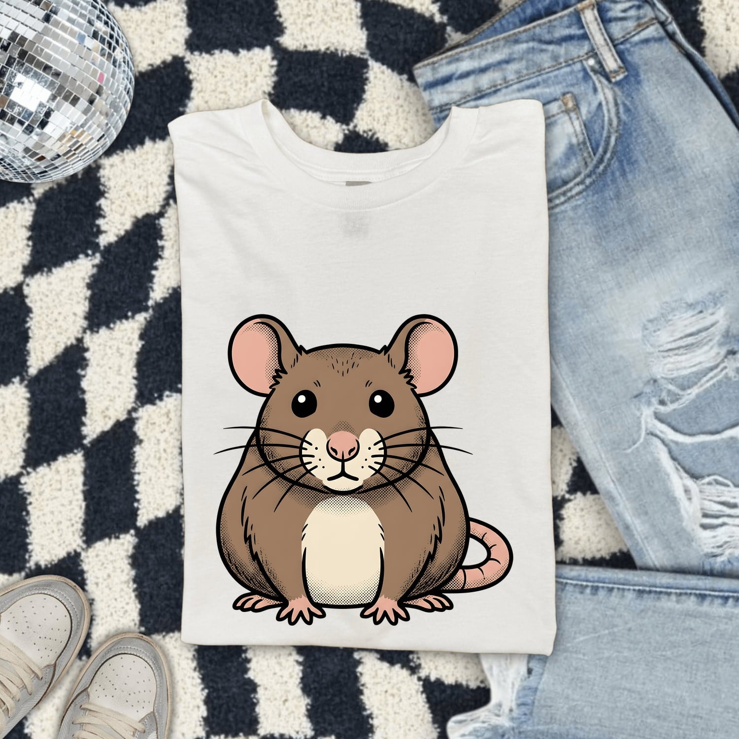 Cartoon Rat Shirt Cute Pet Gift Women Anime Tee Rodent T-Shirt Adorable Fan Rodent Tshirt Animal Graphic Line Art Mouse Whiskers Tshirt