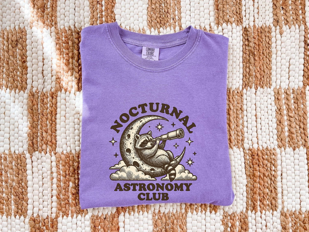 Raccoon Moon Shirt Astronomy Pets Gift Women Line Art Tee Moonlight T-Shirt Stargazer Fan Illustration Design Minimal Binoculars Tshirt