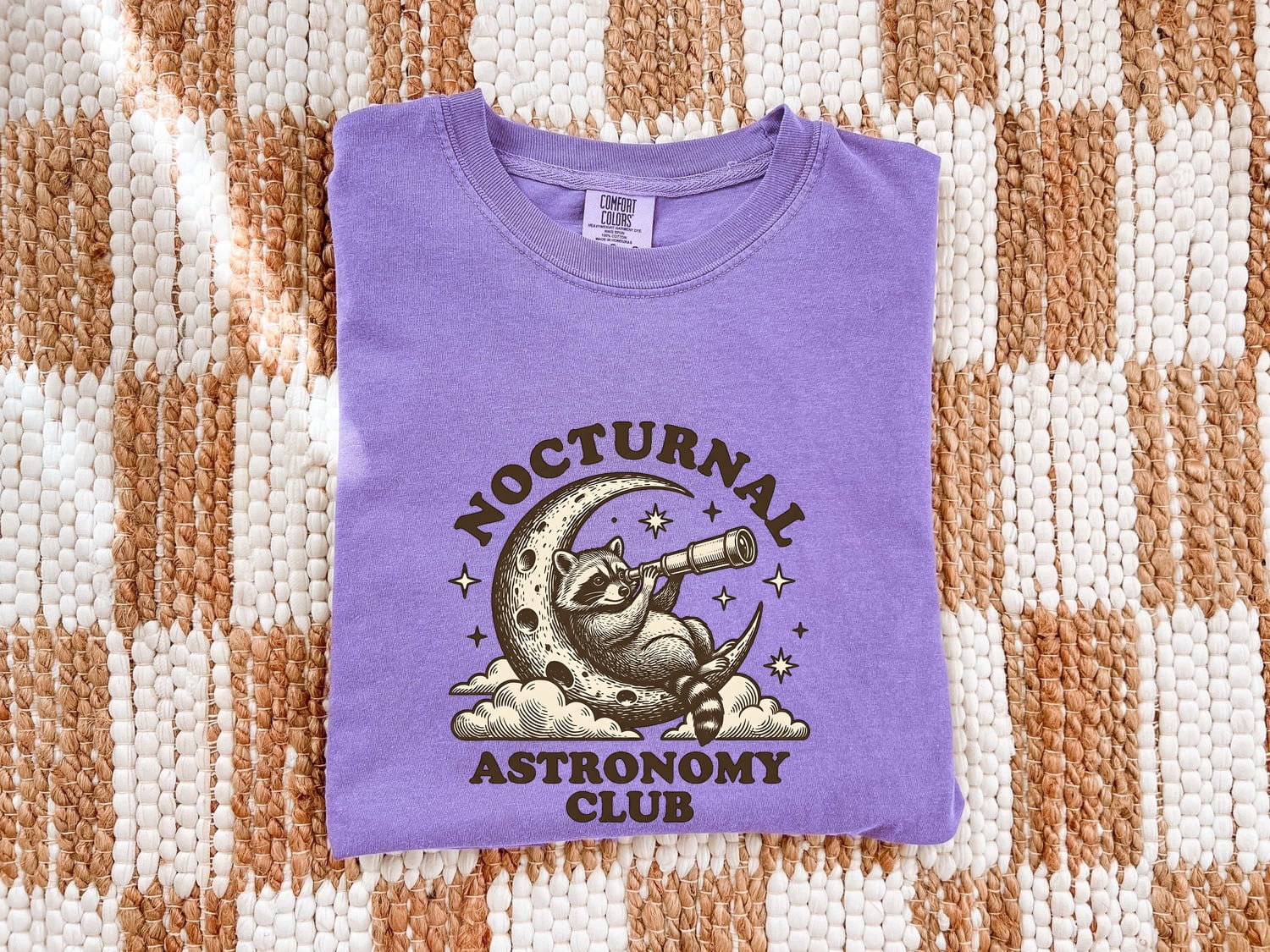 Raccoon Moon Shirt Astronomy Pets Gift Women Line Art Tee Moonlight T-Shirt Stargazer Fan Illustration Design Minimal Binoculars Tshirt