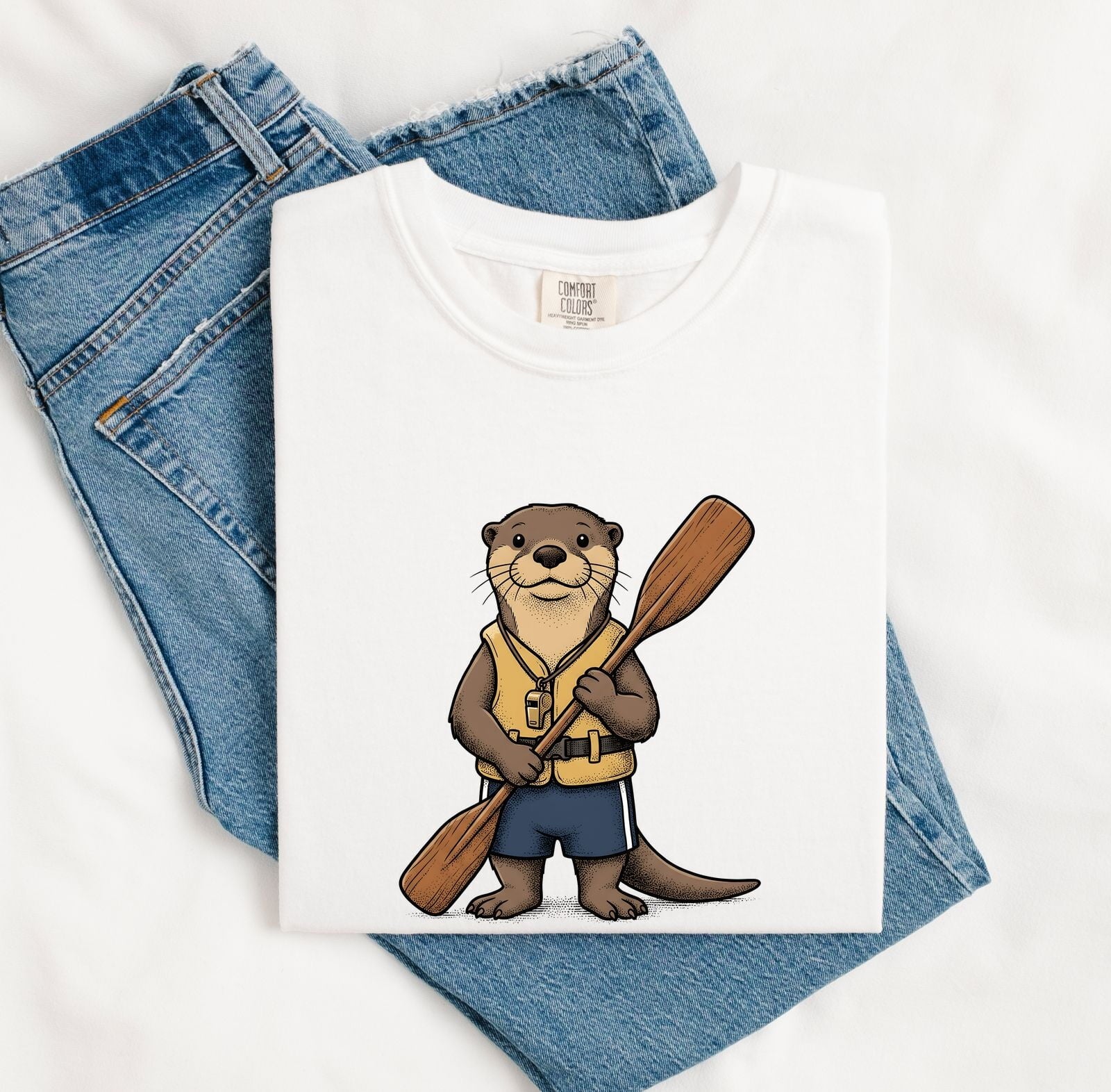 Otter Canoeing Shirt Cute Pets Gift Women Animated Tee Otter T-Shirt Cuteness Fan Cartoon Tshirt Animal Graphic Doodle Flotation Device