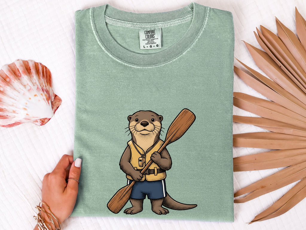 Otter Canoeing Shirt Cute Pets Gift Women Animated Tee Otter T-Shirt Cuteness Fan Cartoon Tshirt Animal Graphic Doodle Flotation Device