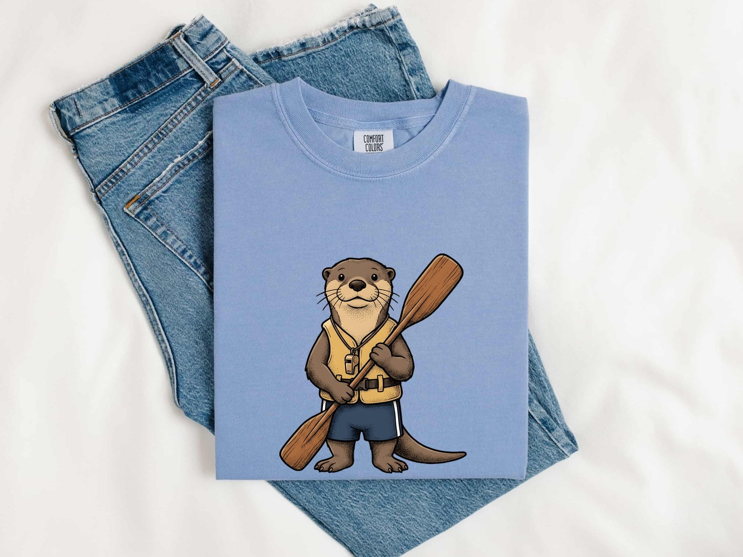Otter Canoeing Shirt Cute Pets Gift Women Animated Tee Otter T-Shirt Cuteness Fan Cartoon Tshirt Animal Graphic Doodle Flotation Device