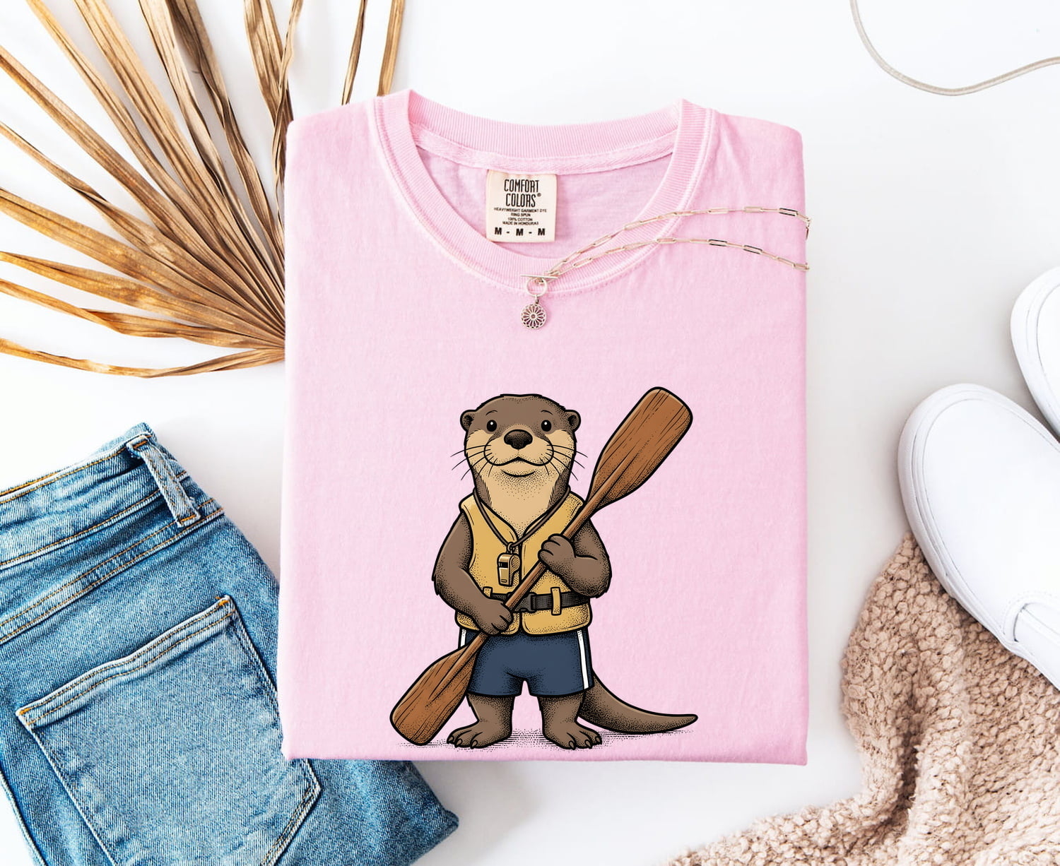Otter Canoeing Shirt Cute Pets Gift Women Animated Tee Otter T-Shirt Cuteness Fan Cartoon Tshirt Animal Graphic Doodle Flotation Device