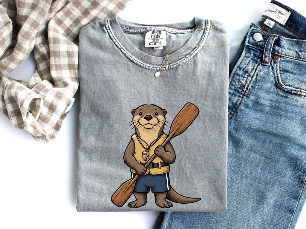 Otter Canoeing Shirt Cute Pets Gift Women Animated Tee Otter T-Shirt Cuteness Fan Cartoon Tshirt Animal Graphic Doodle Flotation Device