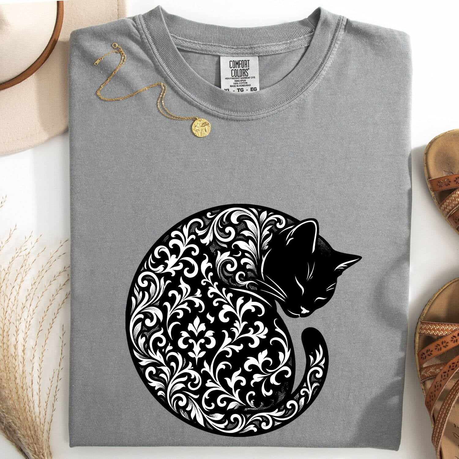 Blossom Feline Shirt Cat Pet Gift Women Folk Tee Cat T-Shirt Cat Fan Animal Tshirt Pet Graphic Classic Greenery Tshirt