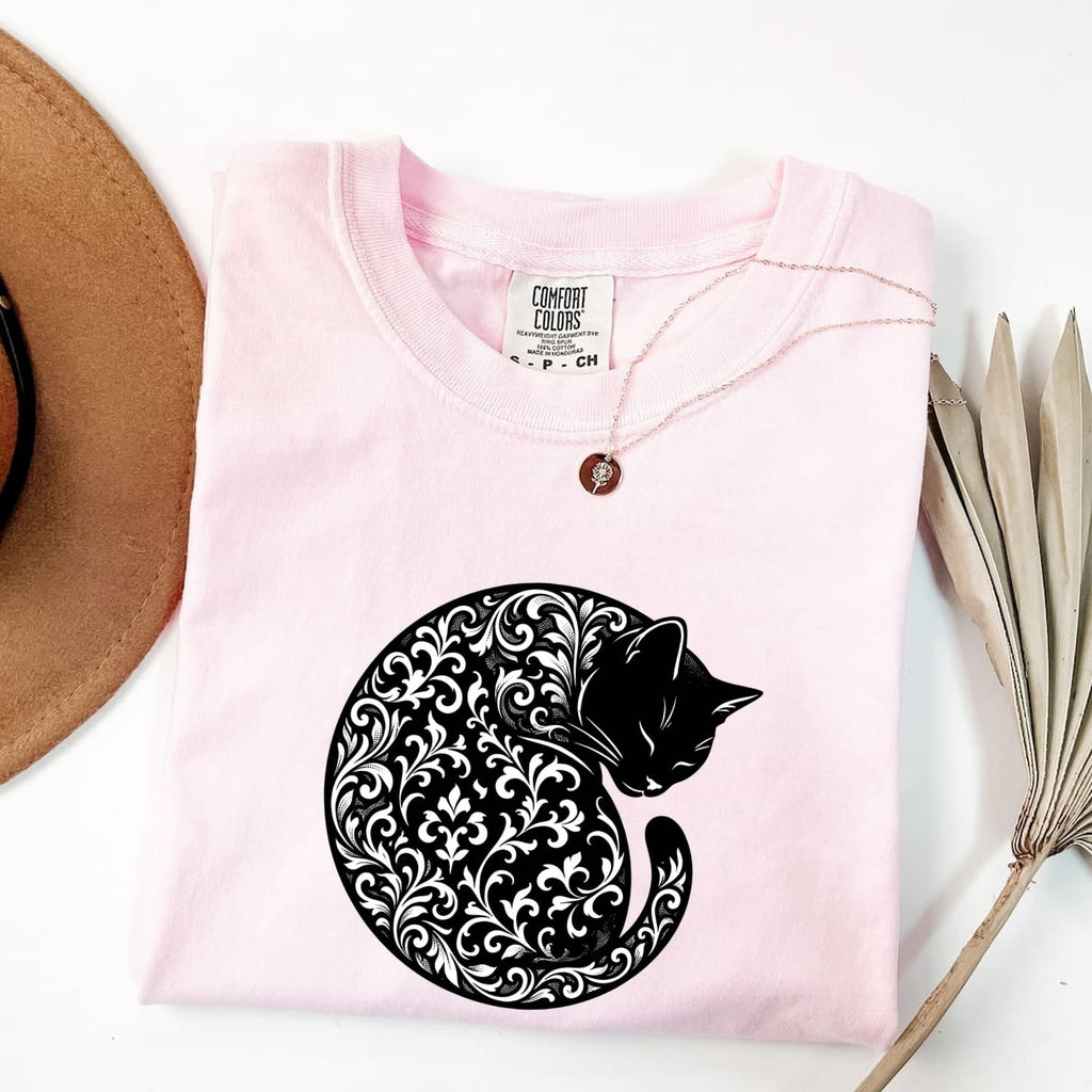 Blossom Feline Shirt Cat Pet Gift Women Folk Tee Cat T-Shirt Cat Fan Animal Tshirt Pet Graphic Classic Greenery Tshirt