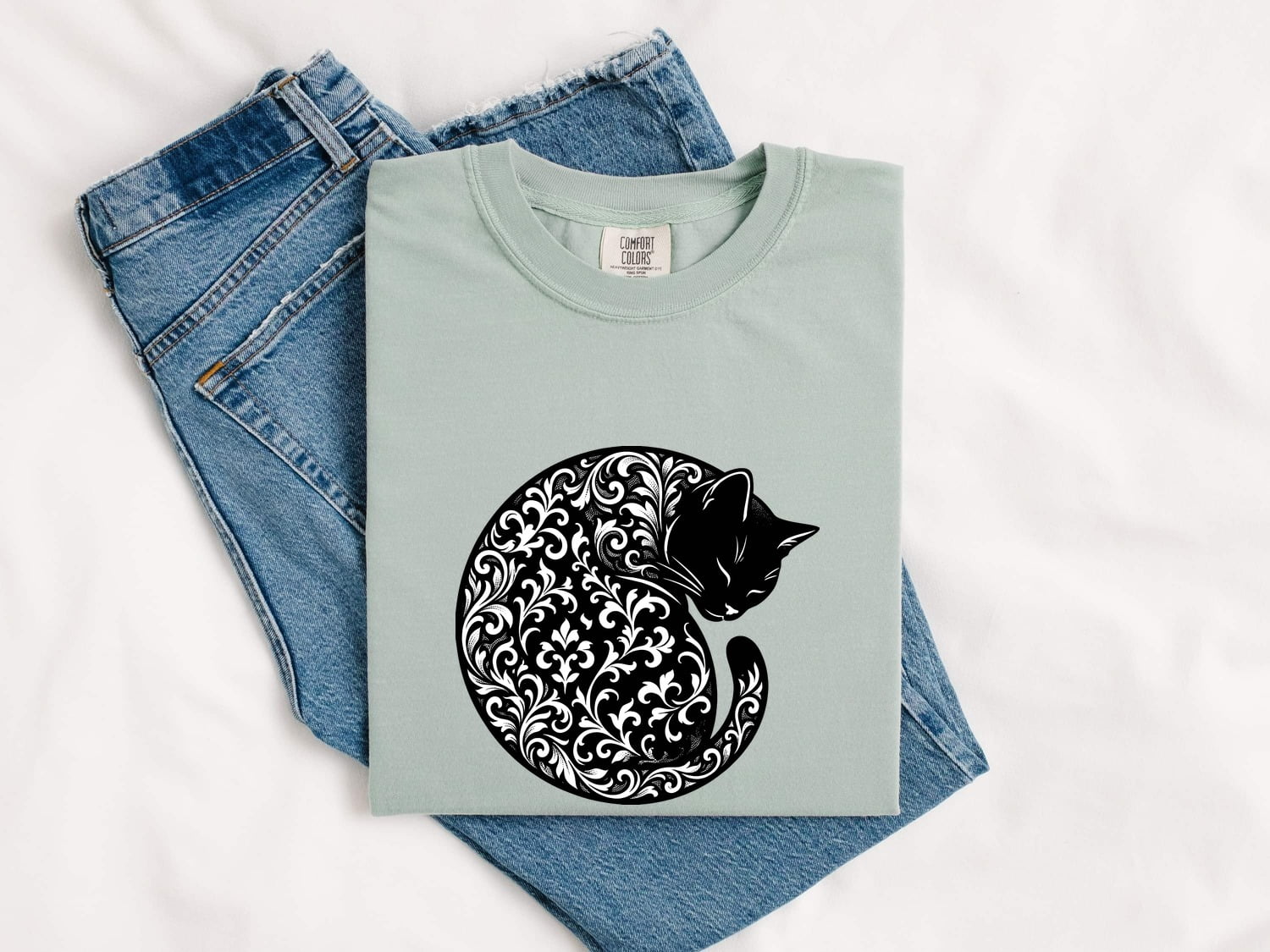 Blossom Feline Shirt Cat Pet Gift Women Folk Tee Cat T-Shirt Cat Fan Animal Tshirt Pet Graphic Classic Greenery Tshirt