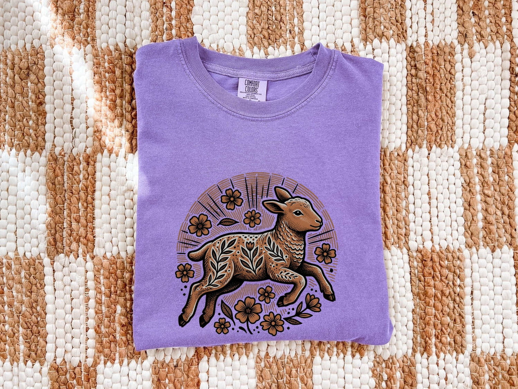 Lamb Sketch Shirt for Women – Easter Tribal Floral Pattern Sheep Graphic Tee