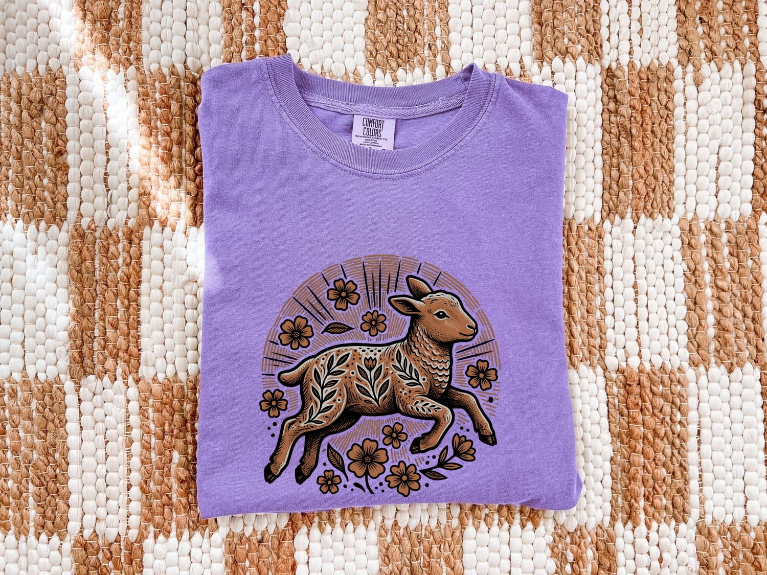 Lamb Sketch Shirt for Women – Easter Tribal Floral Pattern Sheep Graphic Tee