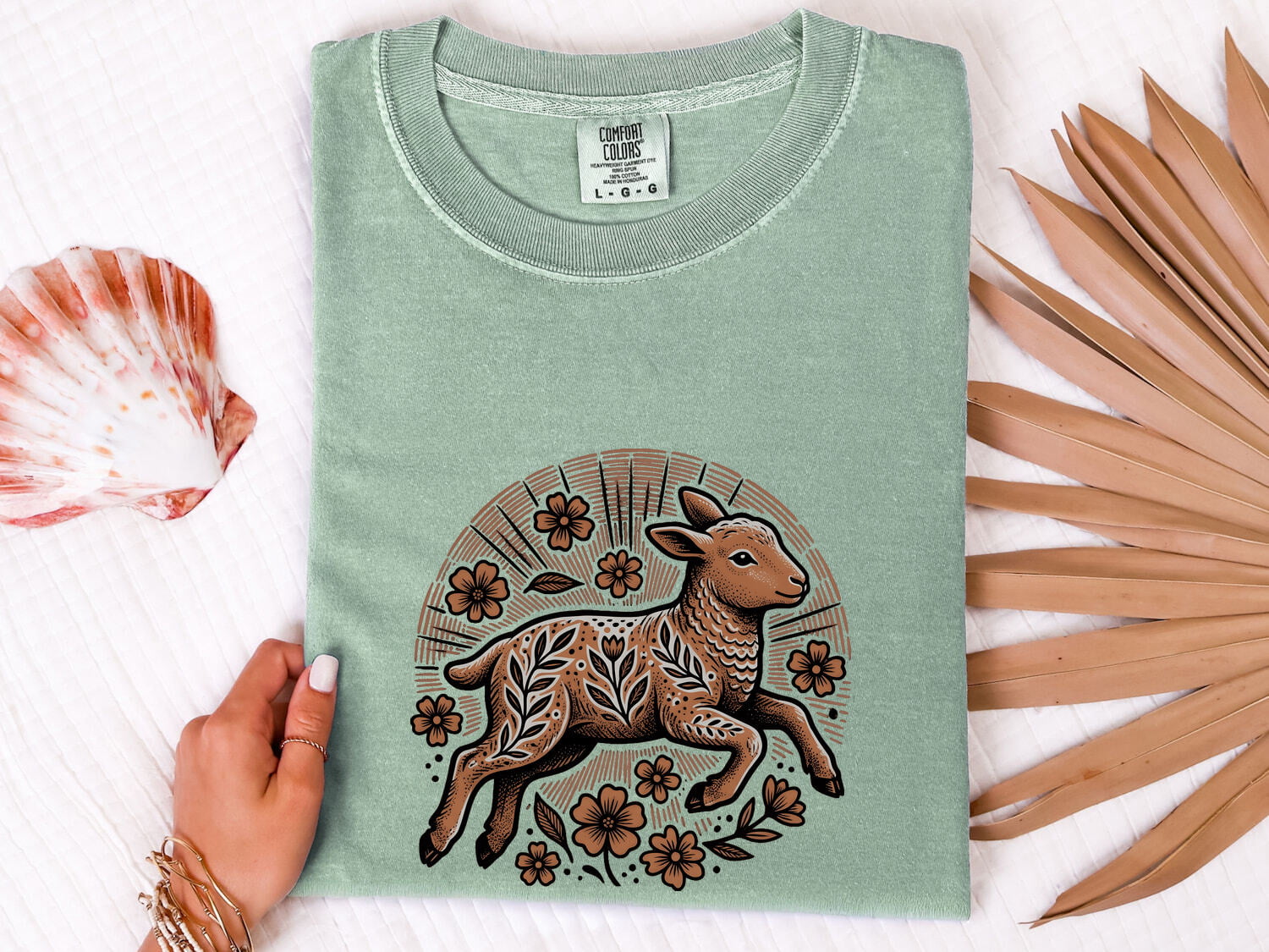 Lamb Sketch Shirt for Women – Easter Tribal Floral Pattern Sheep Graphic Tee