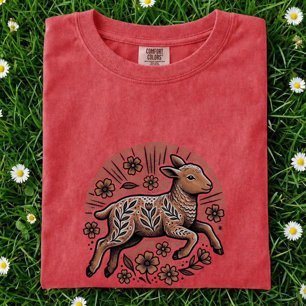 Lamb Sketch Shirt for Women – Easter Tribal Floral Pattern Sheep Graphic Tee