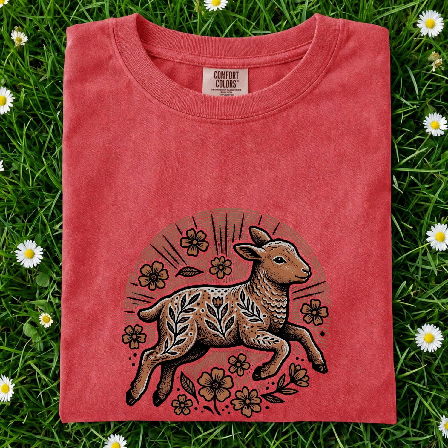 Lamb Sketch Shirt for Women – Easter Tribal Floral Pattern Sheep Graphic Tee
